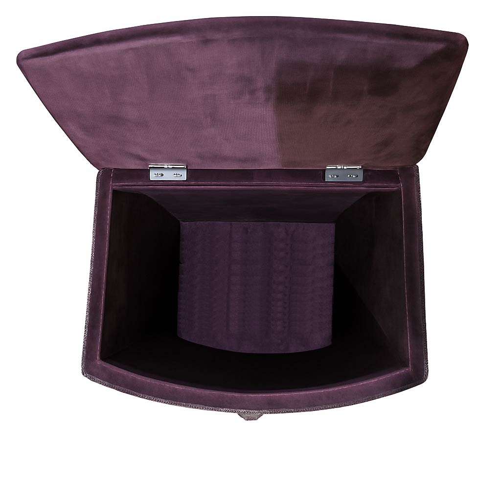 Open purple velvet ottoman storage box